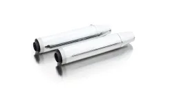 2x CUSTOM Schalldämpfer, ohne Katalysator, wechselbare Endkappen, Edelstahl chrom